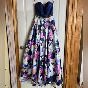 Madison James Navy Blue Gown Prom Floral